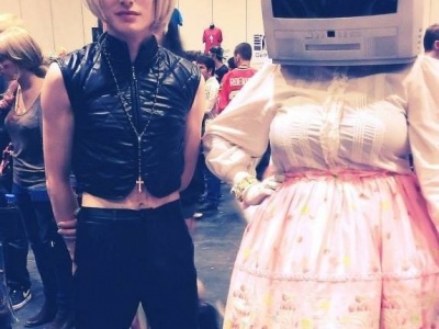 At a convention... with someone dressed a telly.