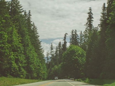 drives through British Columbia, Canada