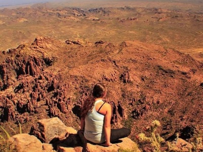 Resting for a bit at the top of Siphon Draw in Superstition Mountain Wilderness, southern Arizona. 