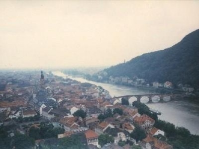 View, Heidelberg, Germany , with river Neckar and fortress 